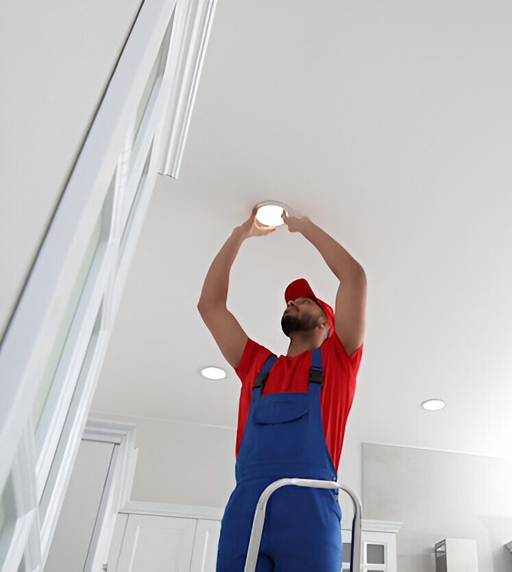 An electrician fixing led light