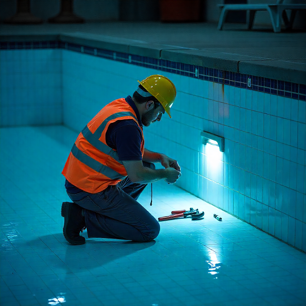 an electrician working in a swimming pool