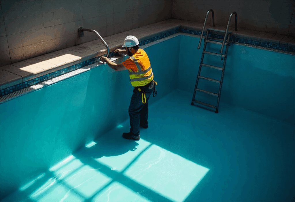 an electrician working in a swimming pool