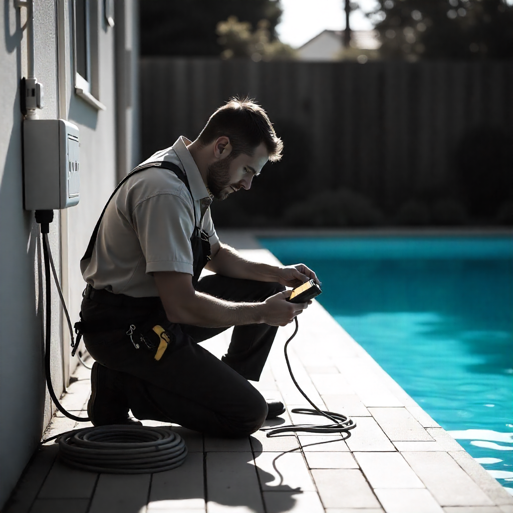 an electrician working near a swimming pool